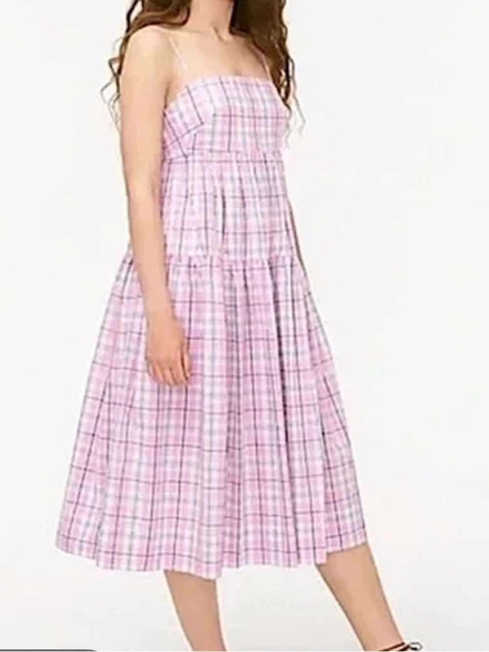 J. Crew Pink Violet Plaid Tie-back Tiered Poplin Midi Dress Size 4
